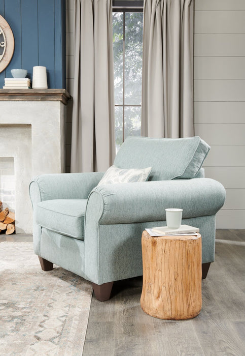 Made in Canada Scarlett 41.5\" Chenille Fabric Chair with Rolled Arms and Accent Pillow - Marine Blue