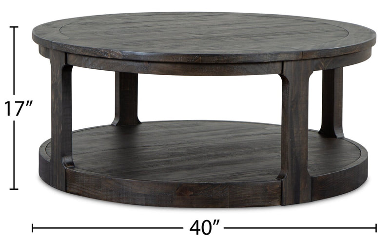 Axl 40\" Traditional Round Coffee Table with Shelf - Dark Grey-Brown Wood