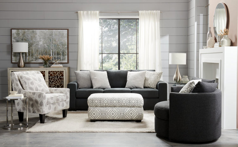 Made in Canada Customizable Sofa Lab Track 85\" Linen-Look Fabric Sofa with Track Arms - Pax Pepper Grey