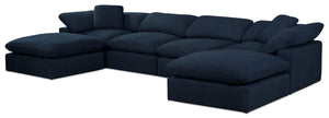 Eclipse 6-Piece Linen-Look Fabric Modular Sectional with 2 Ottomans - Navy