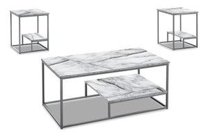 Jules 3-Piece Coffee and Two End Tables Package - White Marble-Look