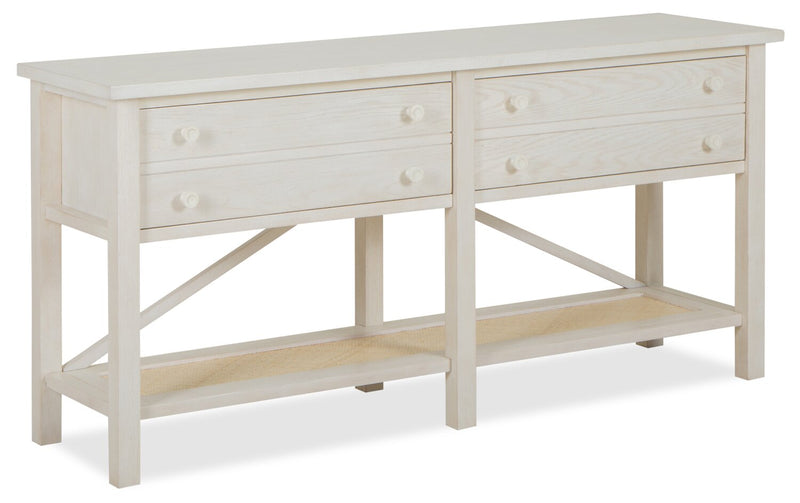 Ellison 60\" Traditional Sofa Table with Storage and Shelf - Antique White Wood