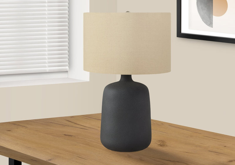 24\" Black Ceramic with Beige Shade Table Lamp