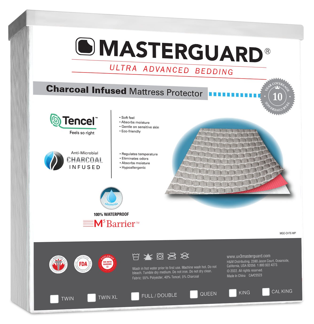 Masterguard Padding Masterguard® Charcoal Queen Mattress Protector with 2 Queen Pillows ...