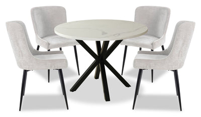 Verona 5pc Dining Set with Table & 4 Lexi Chairs, Culture Marbled Top, Metal, 42"W Round - Taupe | Ensemble de salle à manger Verona 5 pièces en métal avec table ronde de 42 po (L), dessus en marbre synthétique et 4 chaises Lexi - taupe