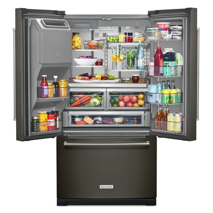 KitchenAid 36\" 26.8 Cu. Ft. French-Door Refrigerator - Black Stainless - KRFF577KBS