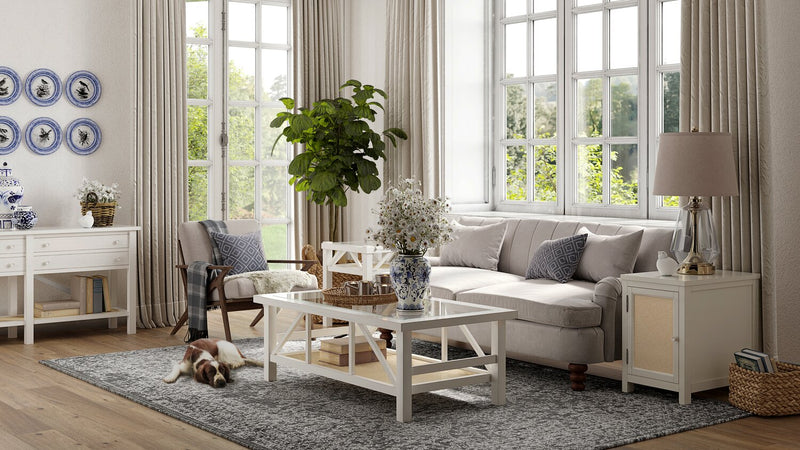 Ellison 60\" Traditional Sofa Table with Storage and Shelf - Antique White Wood