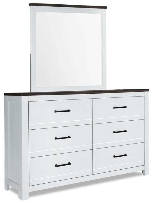 Zoey 5pc Bedroom Set with Bed, Dresser & Mirror, Two-tone White & Brown - Queen Size