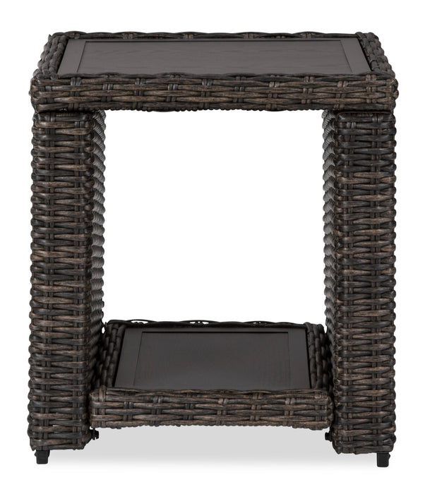 Hilo Outdoor Patio End Table - 20\"W, Resin Wicker & Aluminum Frame, UV & Weather Resistant - Brown