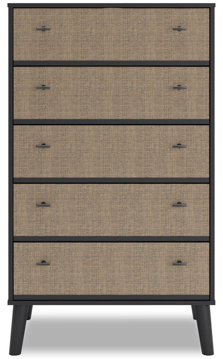 Kylo Bedroom Chest of Drawers, 5-Drawer, 29.9\"W x 50.7\"H, Modern Mid-Century - Two-tone Black & Beige
