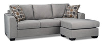 Made in Canada Nina 2-Piece Linen-Look Fabric Reversible Sectional with Accent Pillows - Lagoon Grey 