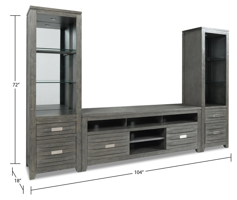 Bronx 104\" 3-Piece Wall Unit Entertainment Centre with Storage and Cable Management for TVs up to 65\"- Grey