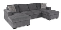 Legend 3-Piece Chenille Sleeper Sectional Sofa with Two Chaises - Pepper 