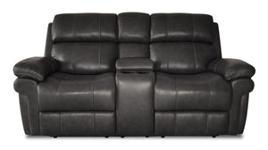 Denver Genuine Leather Power Reclining Loveseat with Power Headrest - Charcoal