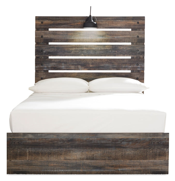 Abby Platform Side Storage Bed with LED Light & USB Ports, Brown - Full Size