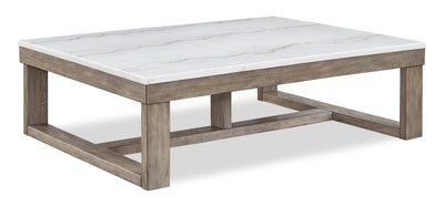 Corsa 56" Modern Coffee Table - Marble Top with Grey Brown Wood Base|Table à café moderne Corsa de 56 po - dessus en marbre avec base en bois gris-brun