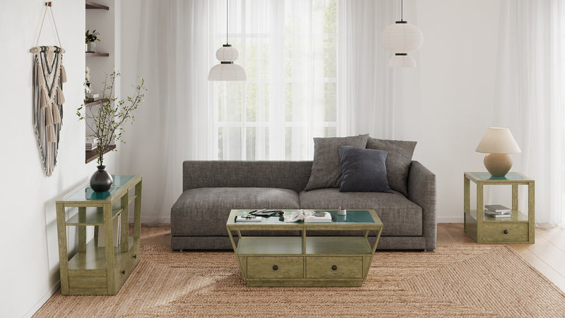 Esme 48\" Traditional Glass Top Coffee Table with Storage and Shelf - Light Brown Wood