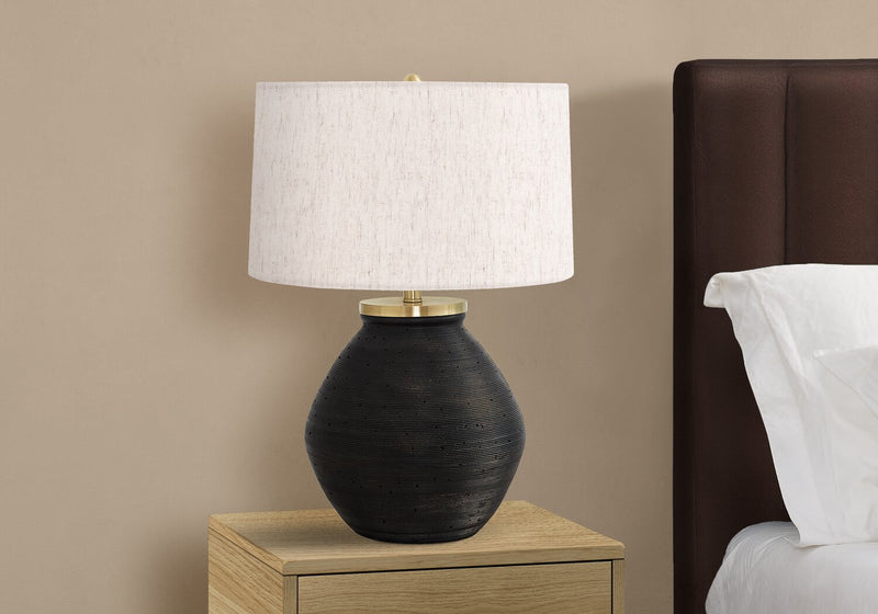 25\" Black Concrete with Gold Accent Table Lamp