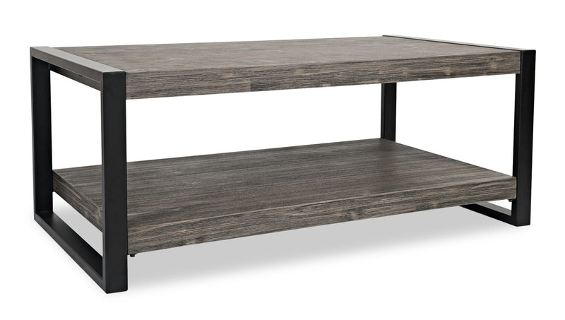 Apex 48\" Modern Coffee Table with Shelf - Grey with Black Metal Legs