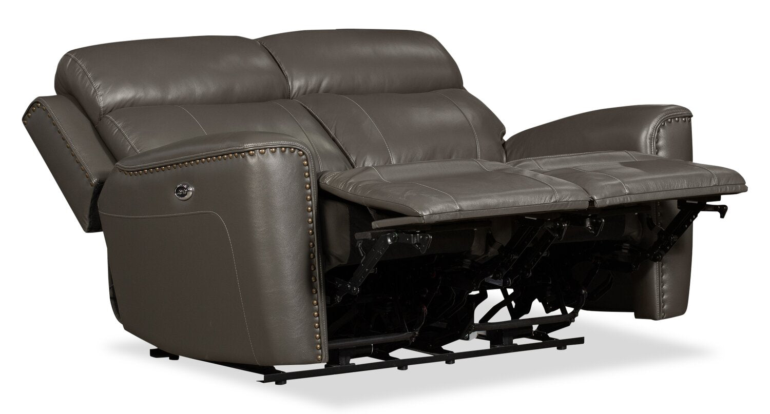 Quincy Genuine Leather Reclining Loveseat Grey The Brick