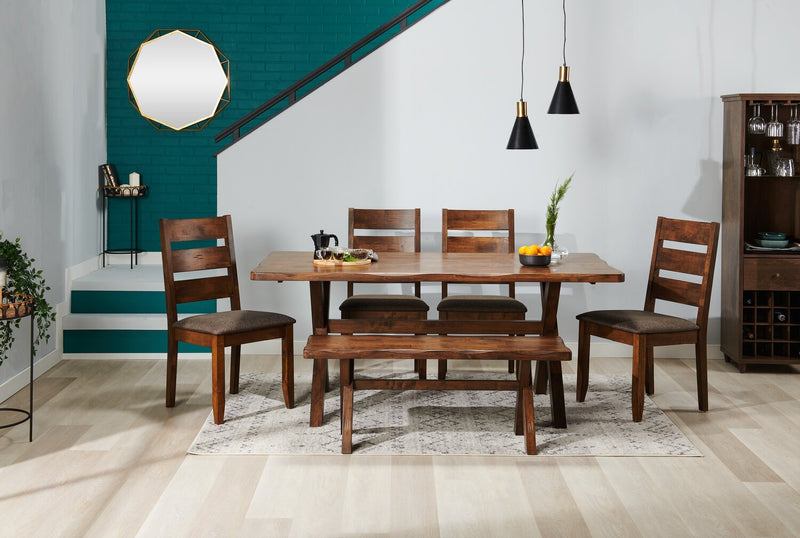 Plum Dining Chair with Polyester Fabric, Wood, Ladder-Back - Nutmeg Brown