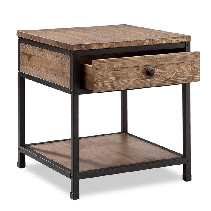 Giana 22\" Rustic End Table with Storage and Shelf - Brown Weathered Pine with Black Metal Frame