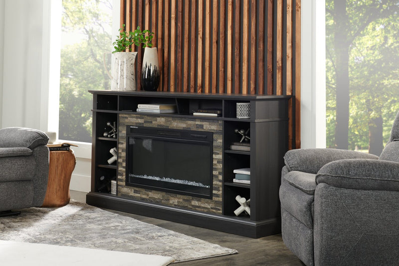 Lappland 70\" Electric Fireplace TV Stand with Storage and Cable Management for TVs up to 80\"- Black