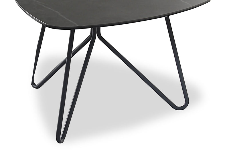 Hamilton 29.72\" Modern Triangular End Table - Grey Marble Look Top with Black Metal Legs