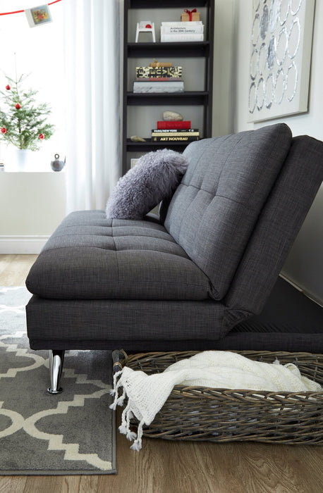 June 73.2\" Linen-Look Fabric Klik Klak Futon with Metal Legs and Tufting - Grey