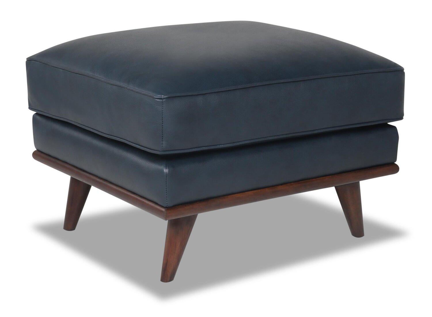 Vivia 28 Genuine Leather Ottoman with Wood Base Navy Blue The Brick
