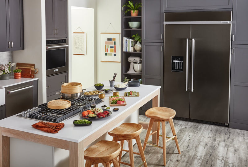 KitchenAid 48\" 30 Cu. Ft. Side-by-Side Refrigerator - Black Stainless Steel with PrintShield™ Finish - KBSD708MBS