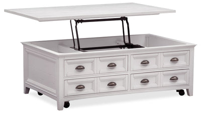 Heron Cove 50" Traditional Lift Top Coffee Table with Storage and Casters - White Pine|Table à café traditionnelle Heron Cove de 50 po avec dessus relevable, rangement et roulettes - pin blanc