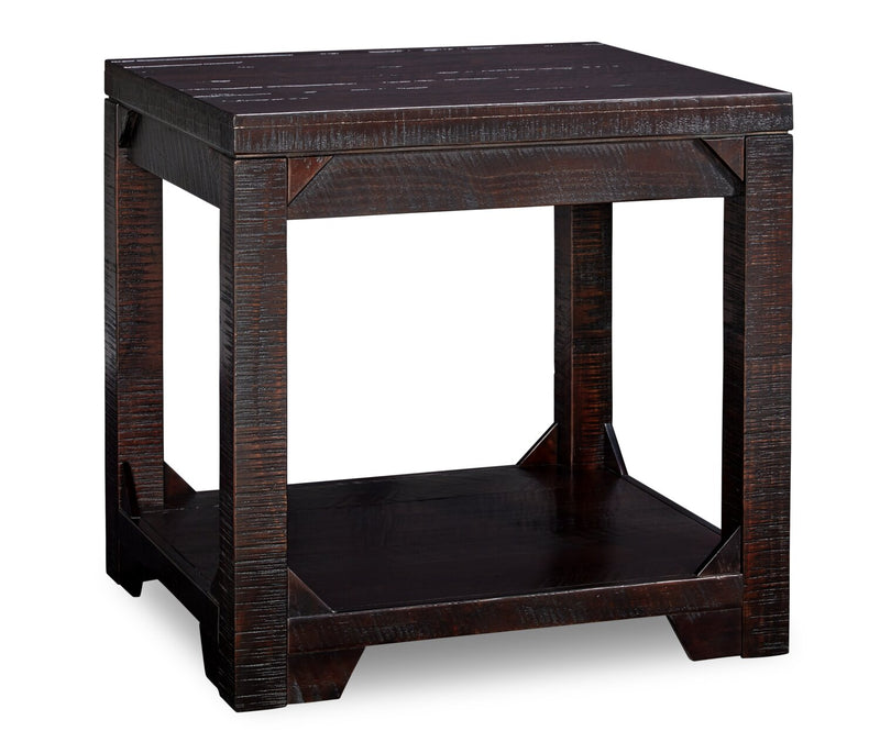 Fano End Table - Brown  - Rustic style End Table in Rustic Brown Pine, Solid Woods