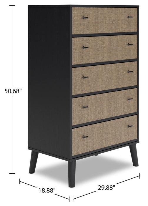 Kylo Bedroom Chest of Drawers, 5-Drawer, 29.9\"W x 50.7\"H, Modern Mid-Century - Two-tone Black & Beige