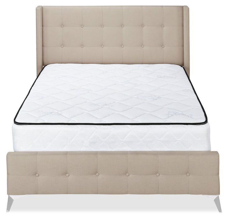 Zara Upholstered Bed in Beige Linen-Look Fabric - Button Tufted - Queen Size