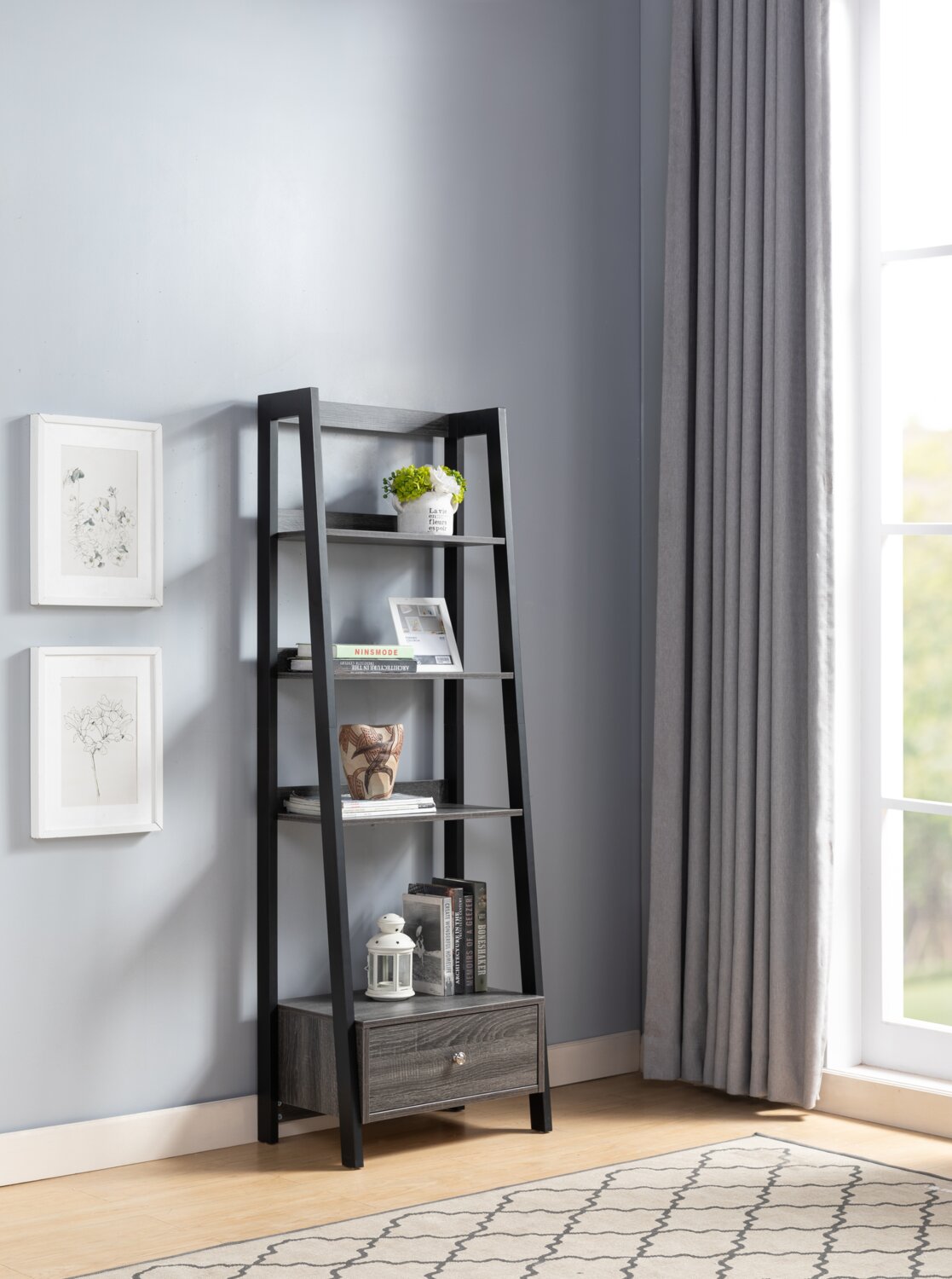 Grey ladder shelving unit hotsell