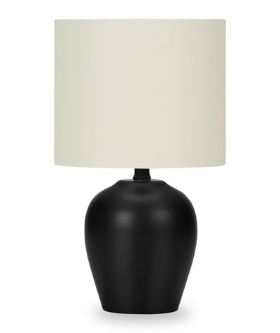 17" Black Ceramic Drum Shade Table Lamp|Lampe de table de 17 po en céramique noire avec abat-jour cylindrique