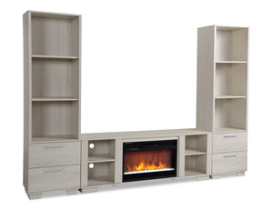 Antoni 3-Piece Electric Fireplace Entertainment Centre with 65” TV Opening - White | Meuble audio-vidéo Antoni 3 pièces avec foyer électrique et ouverture pour téléviseur de 65 po - blanc | ANTWHPK3