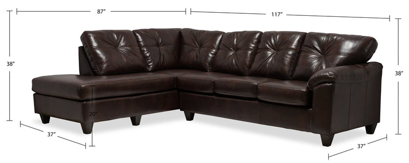 Made in Canada Addison 2-Piece Left-Facing Faux Leather Sectional with Removable Seat Cushions - Brown