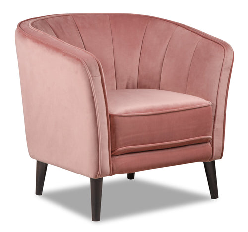 Brinley 29" Velvet Fabric Accent Chair with Wood Legs - Pink 