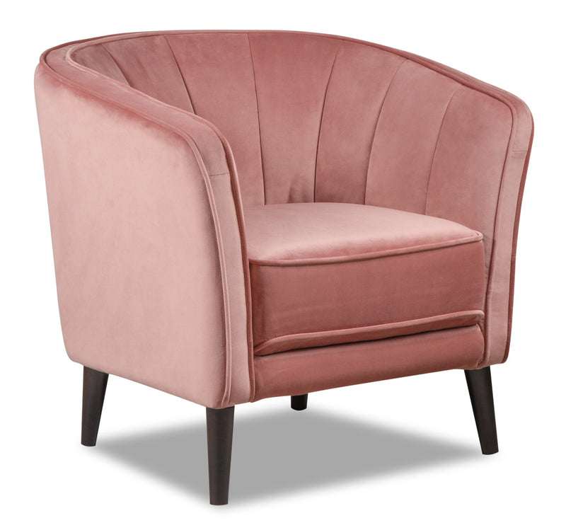 Brinley Velvet Accent Chair - Pink - Contemporary style Accent Chair in Pink Plywood, Rubberwood