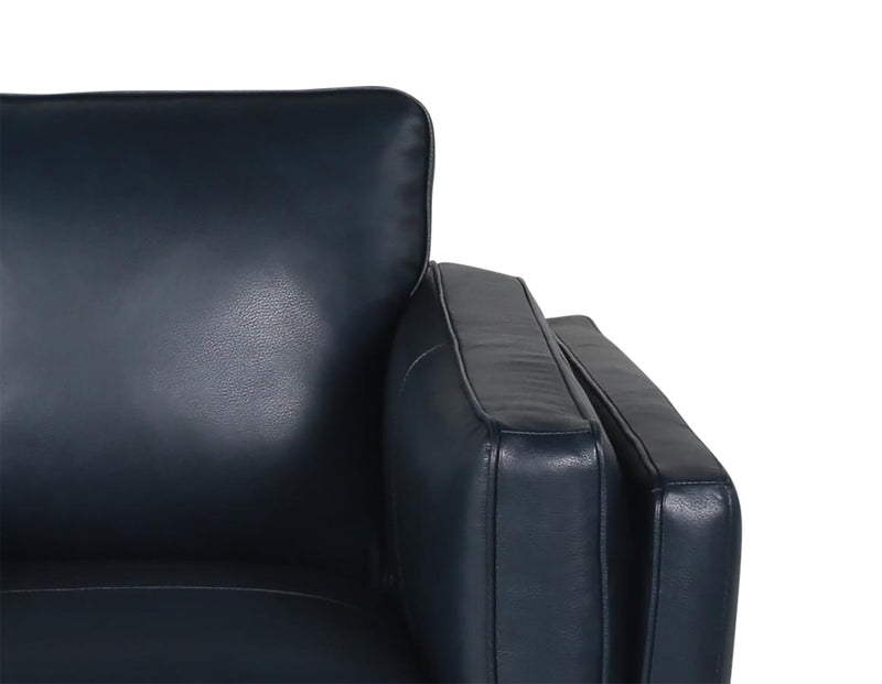 Vivia 86\" Genuine Leather Sofa with Removable Seat Cushions and Wood Base - Navy Blue