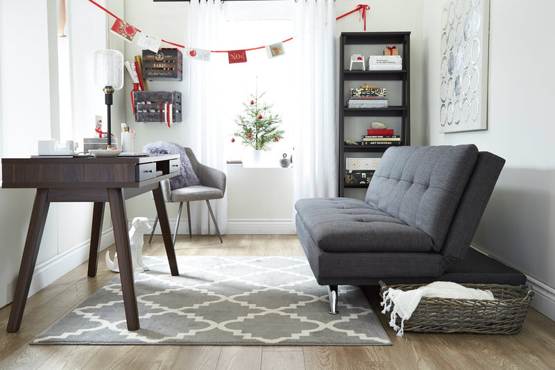 June 73.2\" Linen-Look Fabric Klik Klak Futon with Metal Legs and Tufting - Grey