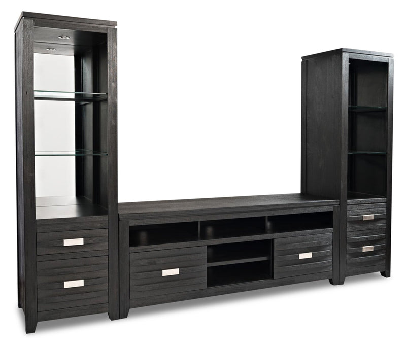 Bronx 3-Piece Entertainment Centre with 50" TV Opening - Charcoal - Contemporary style Wall Unit in Charcoal Acacia