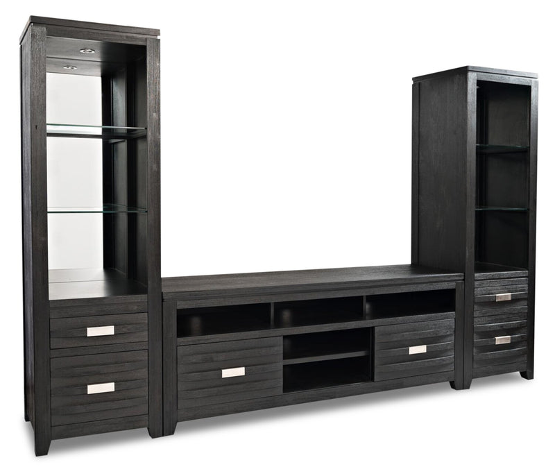Bronx 94\" 3-Piece Wall Unit Entertainment Centre with Storage & Cable Management for TVs up to 55\"- Charcoal