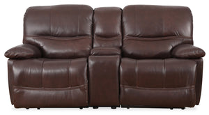 Franco Genuine Leather Power Reclining Loveseat - Brown