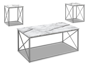 Kasey 3-Piece Coffee and Two End Tables Package - White Marble-Look | Ensemble de table à café et deux tables de bout Kasey 3 pièces – imitation de marbre blanc | KASWMPK3