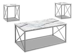 Kasey 3-Piece Coffee and Two End Tables Package - White Marble-Look