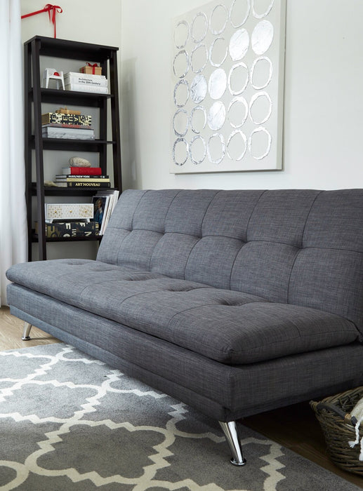 June 73.2\" Linen-Look Fabric Klik Klak Futon with Metal Legs and Tufting - Grey