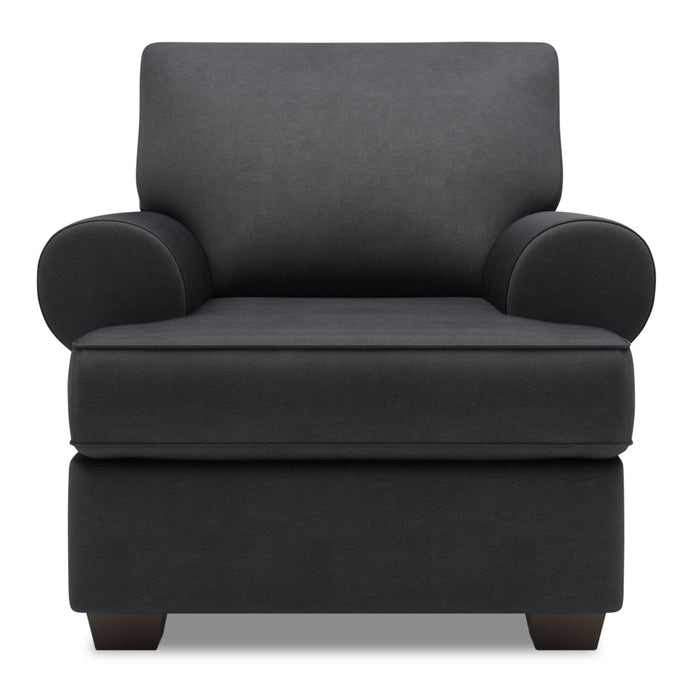 Made in Canada Sofa Lab Customizable Roll 42\" Linen-Look Fabric Chair with Rolled Arms - Pax Pepper Grey
